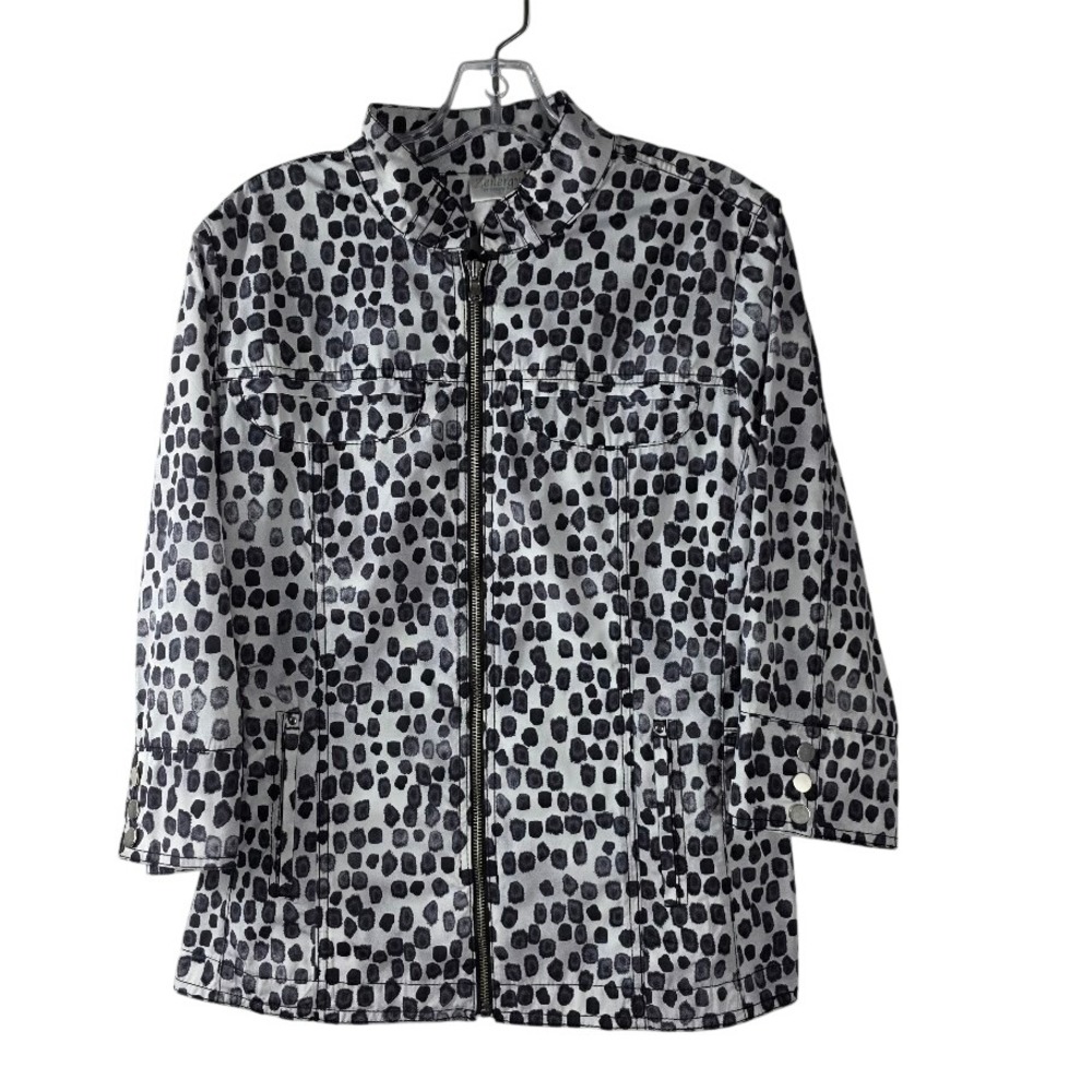 Zenergy by Chicos Womens Sz 2(M) Black White‎ Rain  Jacket Blazer
